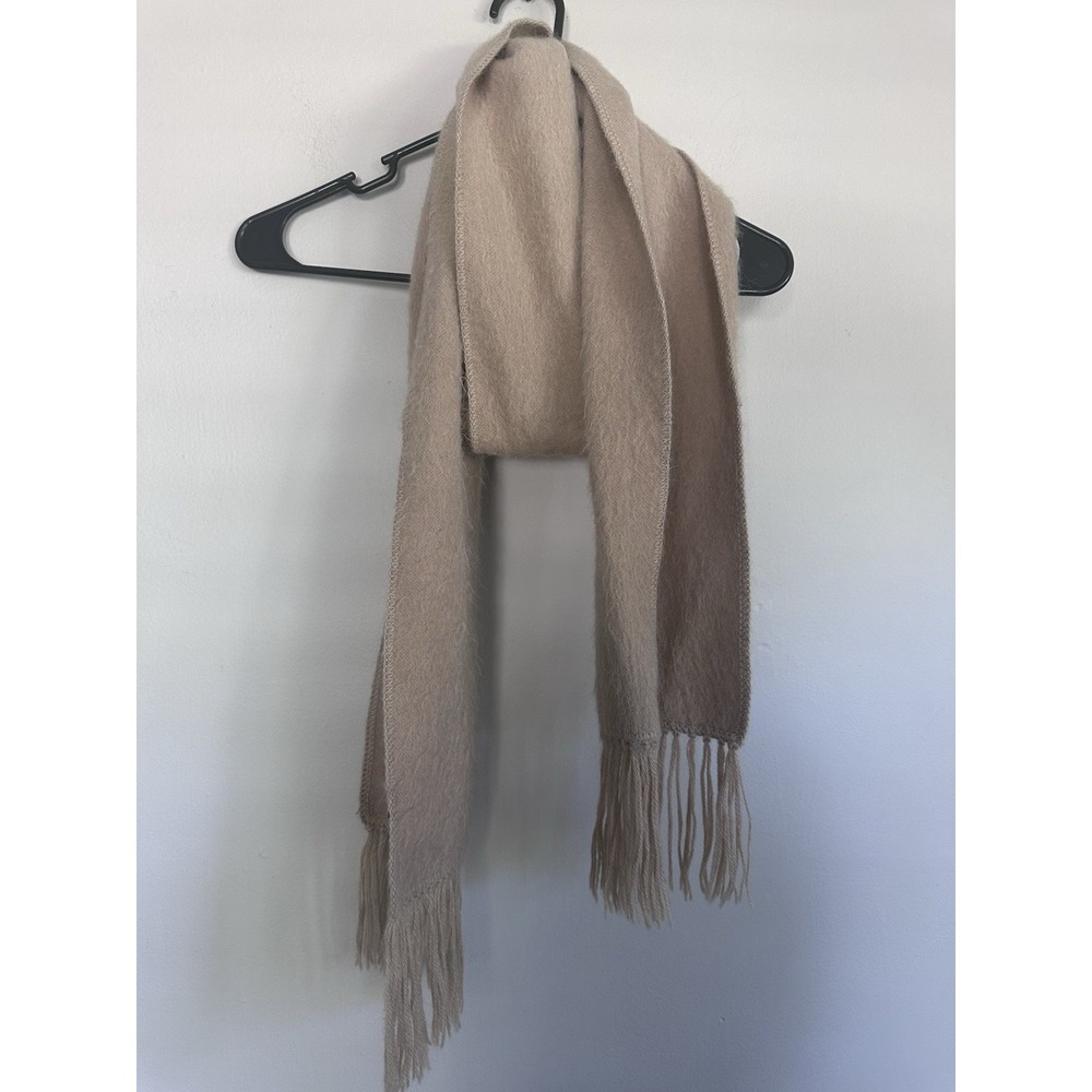100% Alpaca Neck Scarf Fringe Camel Beige Tan Color Made In Peru 9x80"
